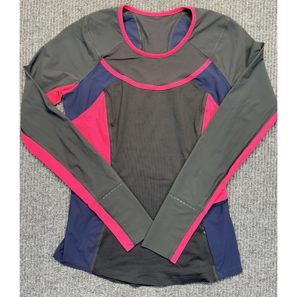 Lululemon Women's Size 6 Long Sleeve Running Top Black Navy Pink Thumbholes